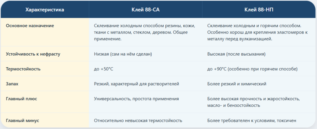 Сравнение характеристик клея 88-СА и 88-НП