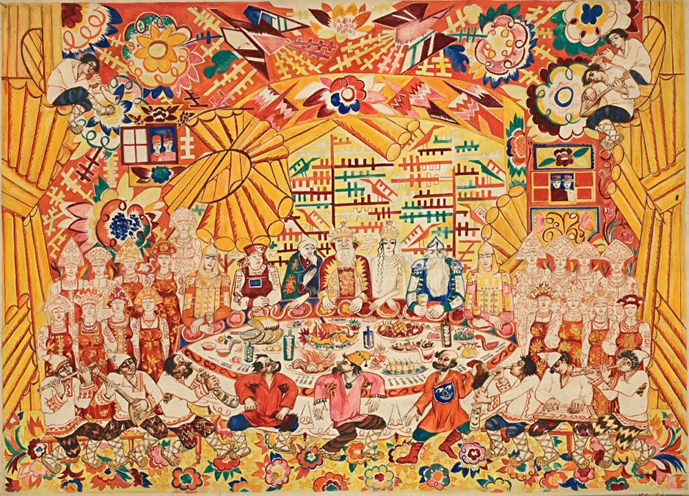 Наталия Гончарова: Застолье, 1920-1930. Источник: https://ru.gw2ru.com/watch/243270-kartini-russkih-hudozhnikov-o-zastole