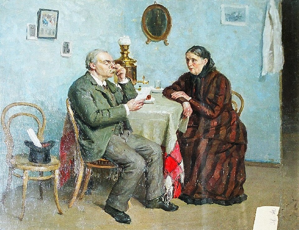Андроник Петрович Лазарчук, «За чтением письма», около 1888 года. Частное собрание