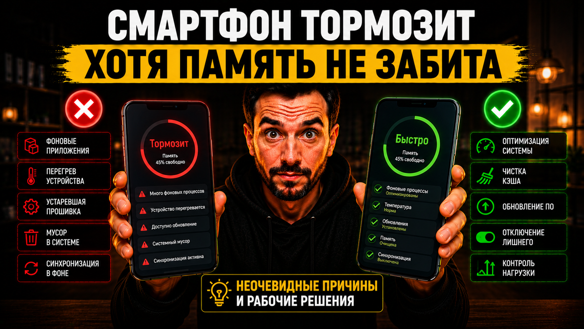 Смартфон тормозит при свободной памяти — неочевидные причины и решения.