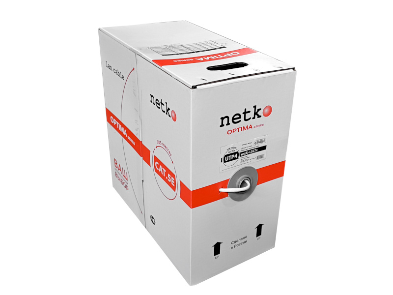 Кабель UTP4 cat.5е Cu нг(А)-LSLTx NETKO Optima Gold, одножильный, 305м, малодымный, низкотоксичный, Проходит Fluke тест, светло-серый