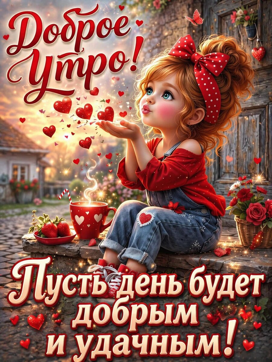 Утренняя открытка с пожеланием доброго и удачного дня.
