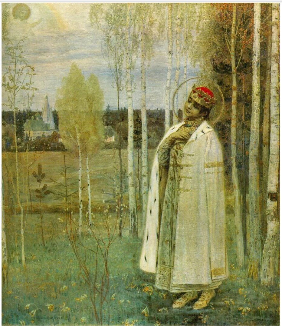 16 июня - перенесение мощей царевича Димитрия из Углича в Москву (1606).                                  М. В. Нестеров. Дмитрий, царевич убиенный. 1899 год. Изображение из открытых источников