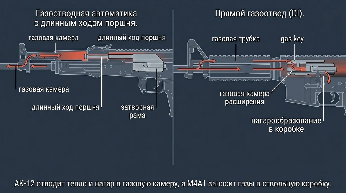 Различия в конструкции газоотводных механизмов АК и AR