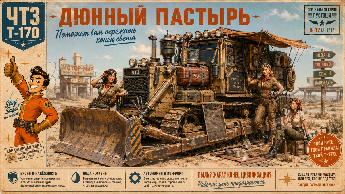 ЧТЗ Т-170 Как машина выживания при климатическом срыве. Сгенерировано ИИ