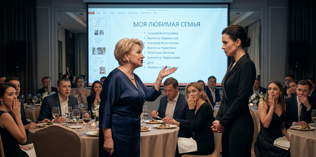 Свекровь вычеркнула моё имя из списка семьи на экране при 57 гостях. Но забыла проверить одну строчку