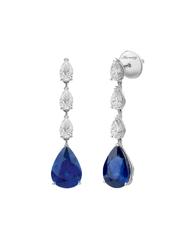 Серьги Mercury Color из белого золота с бриллиантами и сапфирами