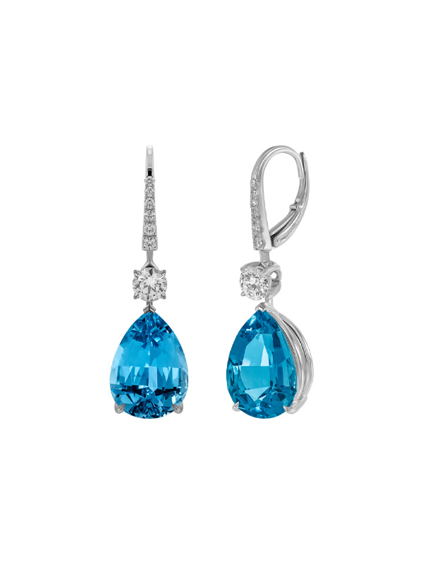 Серьги Mercury Gems из белого золота с бриллиантами и аквамаринами