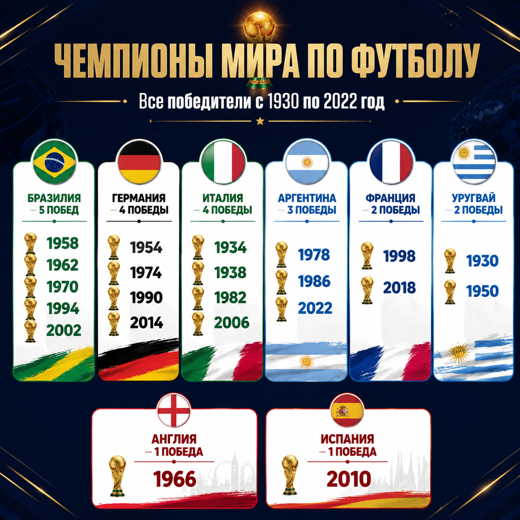 Все чемпионы миры по футболу за всю историю