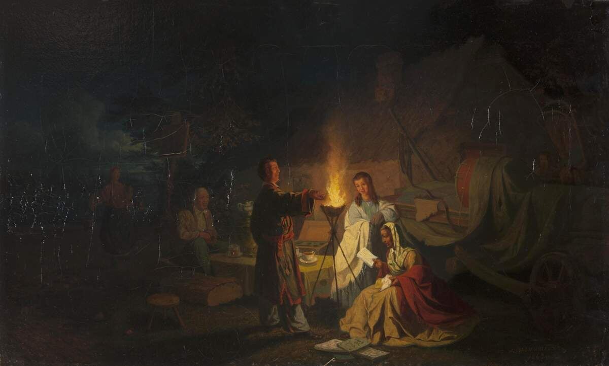 Леонид Иванович Соломаткин, «Актеры на привале», 1869 год. Из собрания Государственного Русского музея