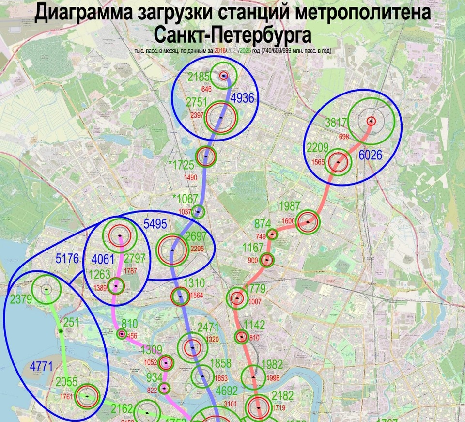    Первая часть карты. Красный цвет - 2016 год. Зеленый - 2025-й. Фото: t.me/mozgoffurban