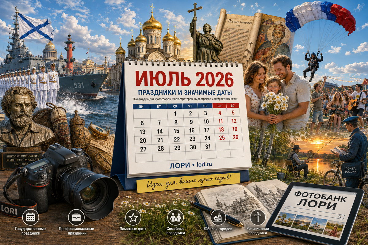 Коллаж на тему праздников и значимых дат в июле 2026. ИИ