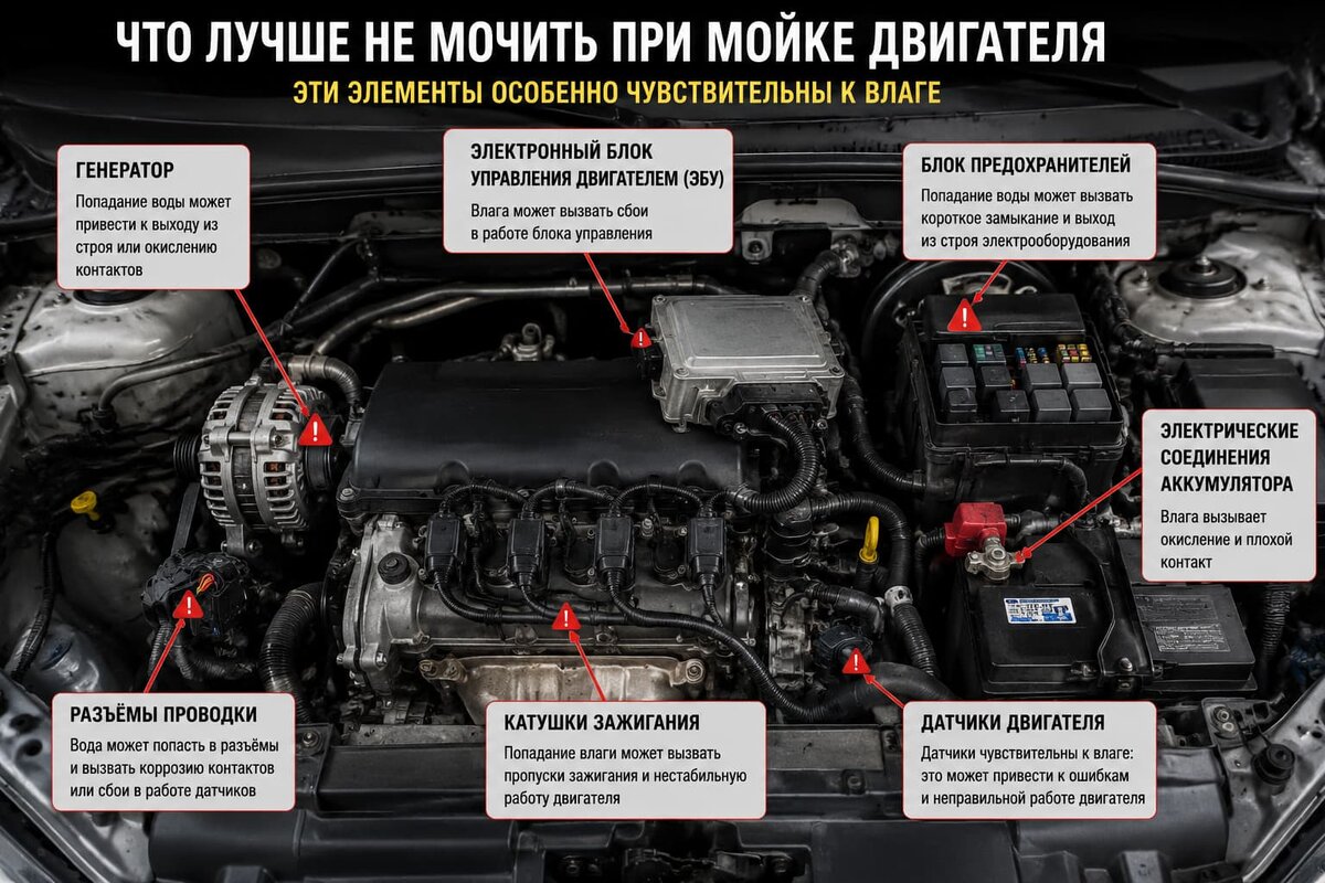 Схема элементов мотора которые лучше не мочить