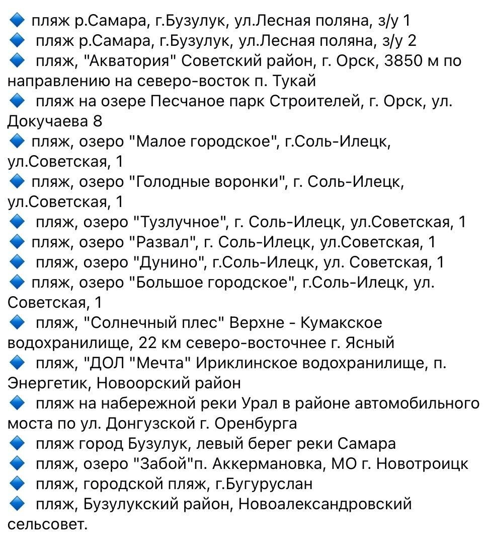    Список открытых пляжей в Оренбуржье   МЧС России по Оренбургской области
