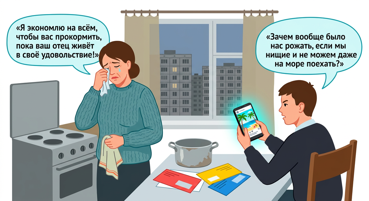 «У всех в классе есть деньги на Сочи, а мы позорники»: 13-летний сын выставил матери счет за бедность после ухода отца из семьи. Кто прав — обнаглевшие подростки или уставшая женщина?