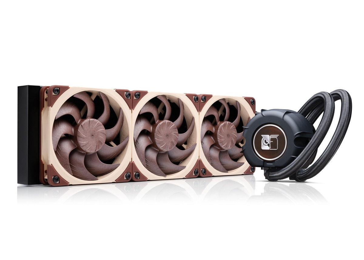    Triple-fan graphics card water cooling radiator with a bundled, circular pump on the right side