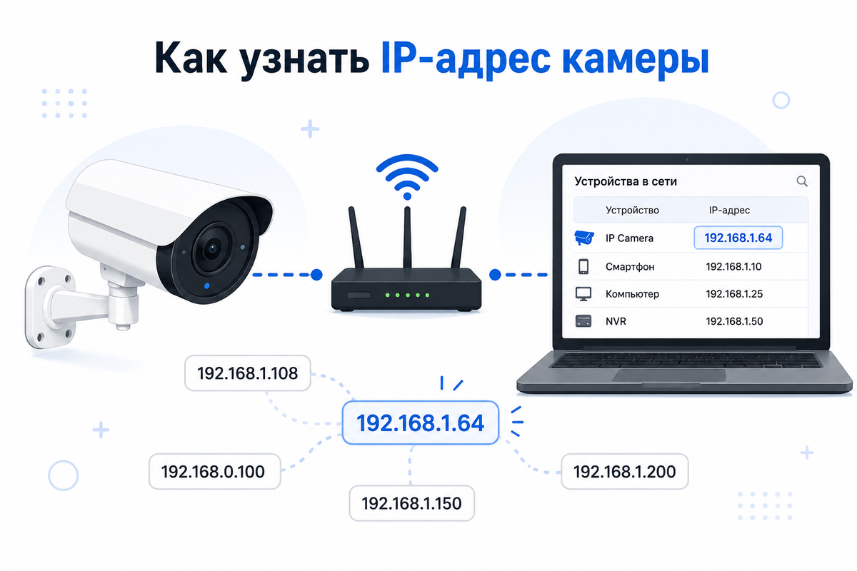 Поиск IP-адреса камеры видеонаблюдения через локальную сеть с помощью роутера и компьютера.