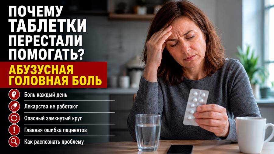 Вы пьёте обезболивающее от головной боли, а через несколько месяцев приступы становятся только чаще? Возможно, причина не в болезни, а в самих таблетках. Разбираемся, что такое абузусная головная боль и как не попасть в этот замкнутый круг.