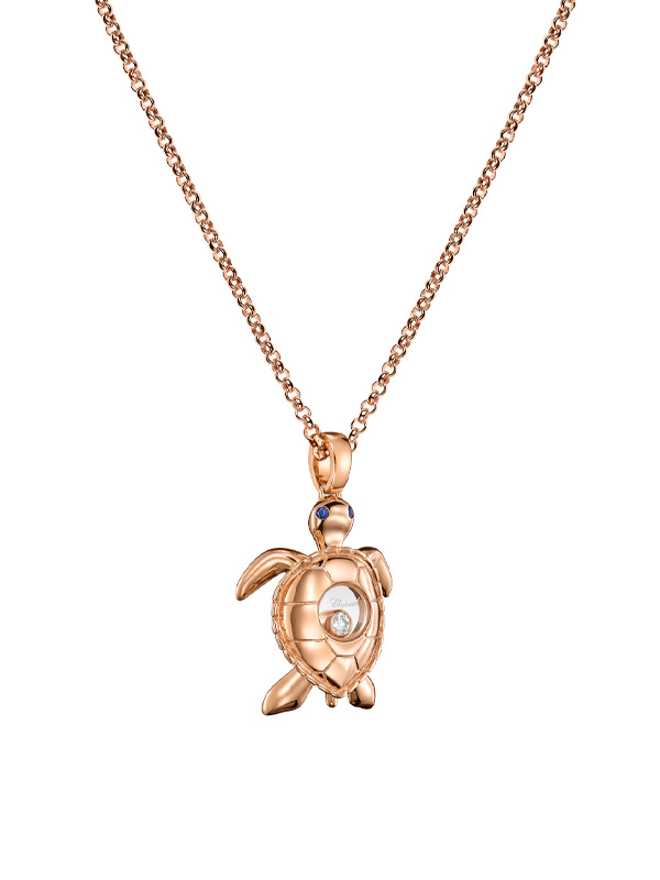 Кулон Chopard Happy Diamonds из розового золота с плавающим бриллиантом и сапфирами