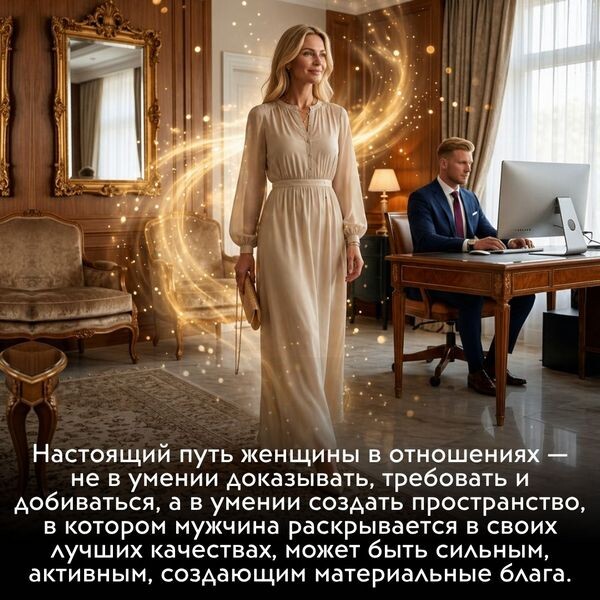 Настоящий путь женщины в отношениях, в умении создать пространство, в котором мужчина может быть сильным, активным