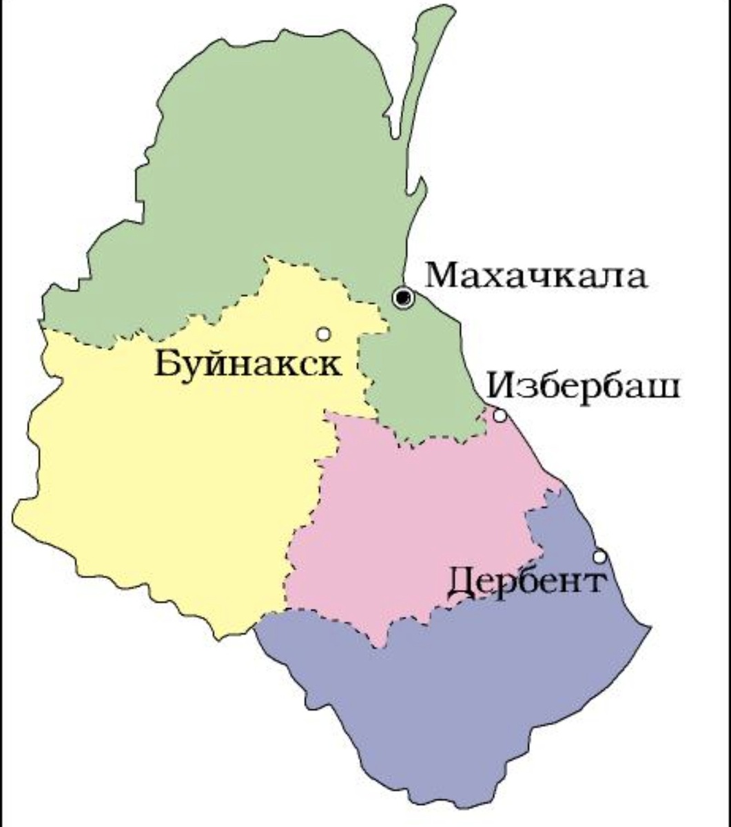 Карта округов Дагестана, из Интернета. 