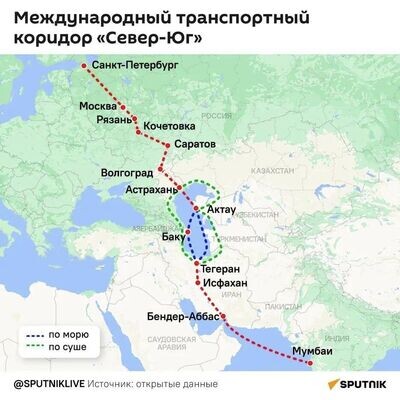 Маршрут Международного транспортного коридора "Север-Юг"/Sputnik 