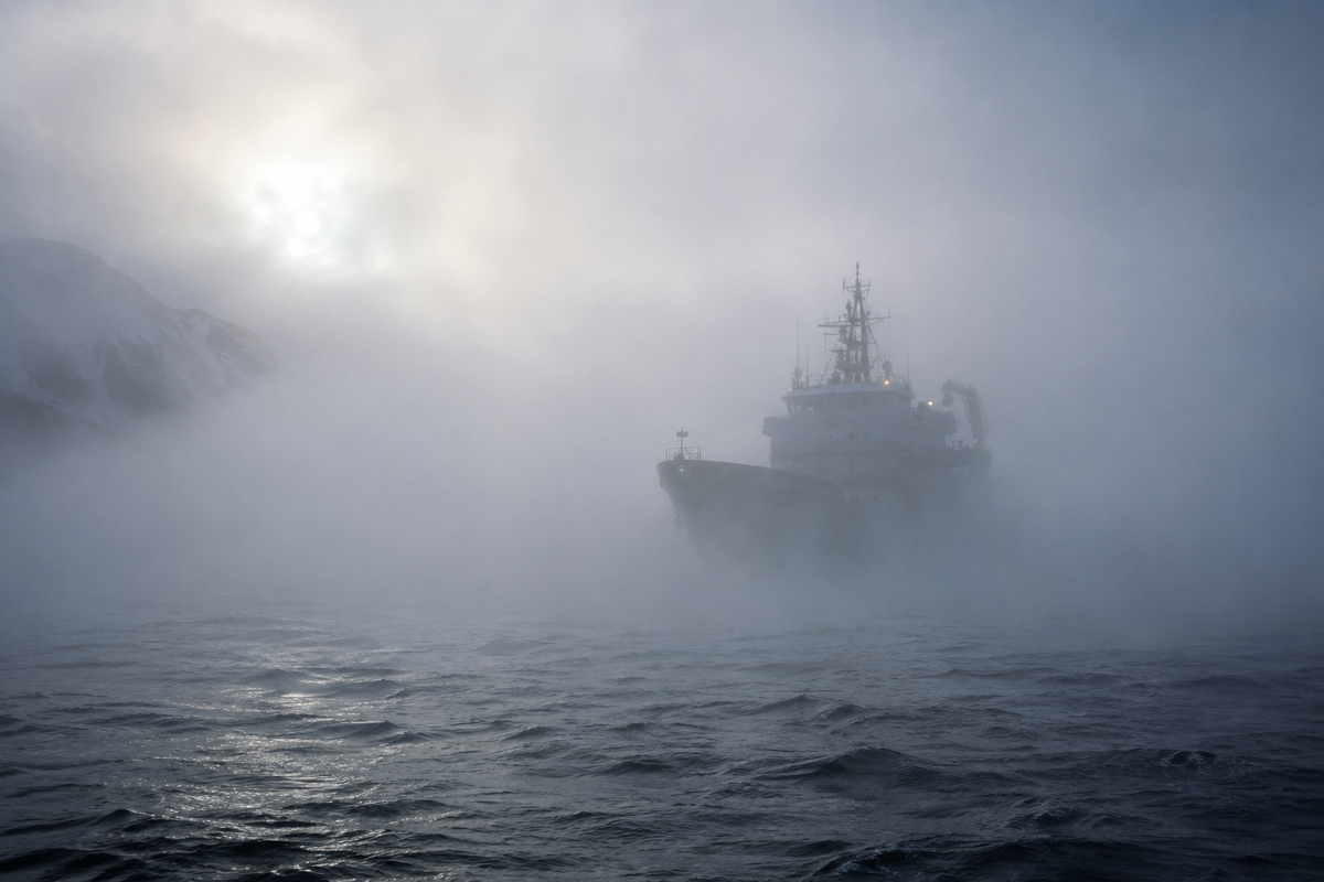 Северный туман скрывает горизонт и делает море особенно непредсказуемым