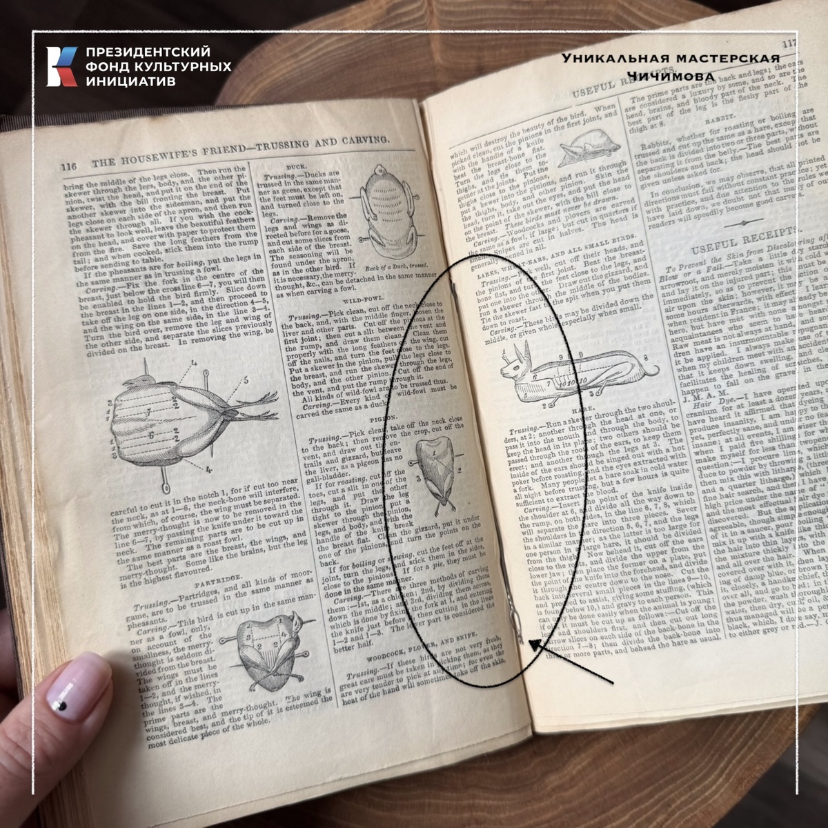 Находка между страницами книги в кулинарном разделе  
