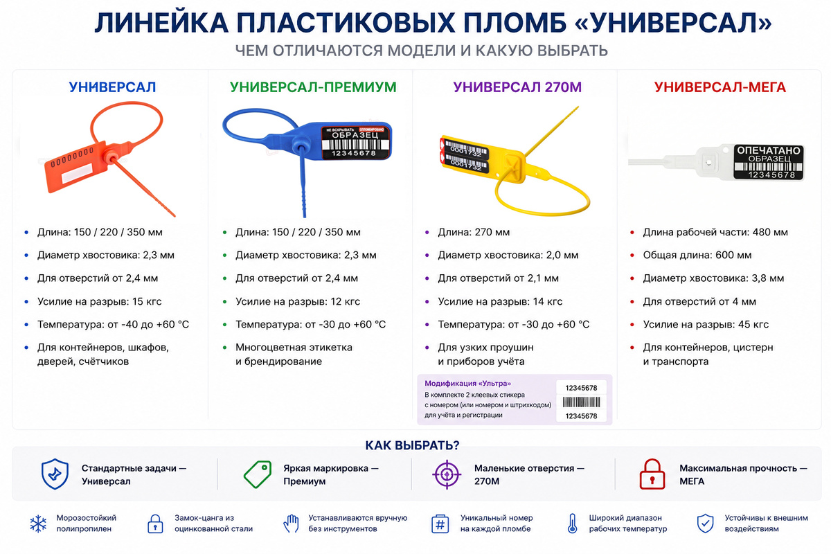 Пластиковые номерные пломбы линейки "УНИВЕРСАЛ"