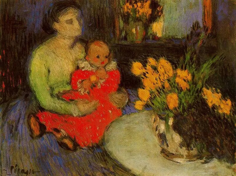     Пабло Пикассо. Мать и ребенок рядом с букетом цветов. 1901   
undefined