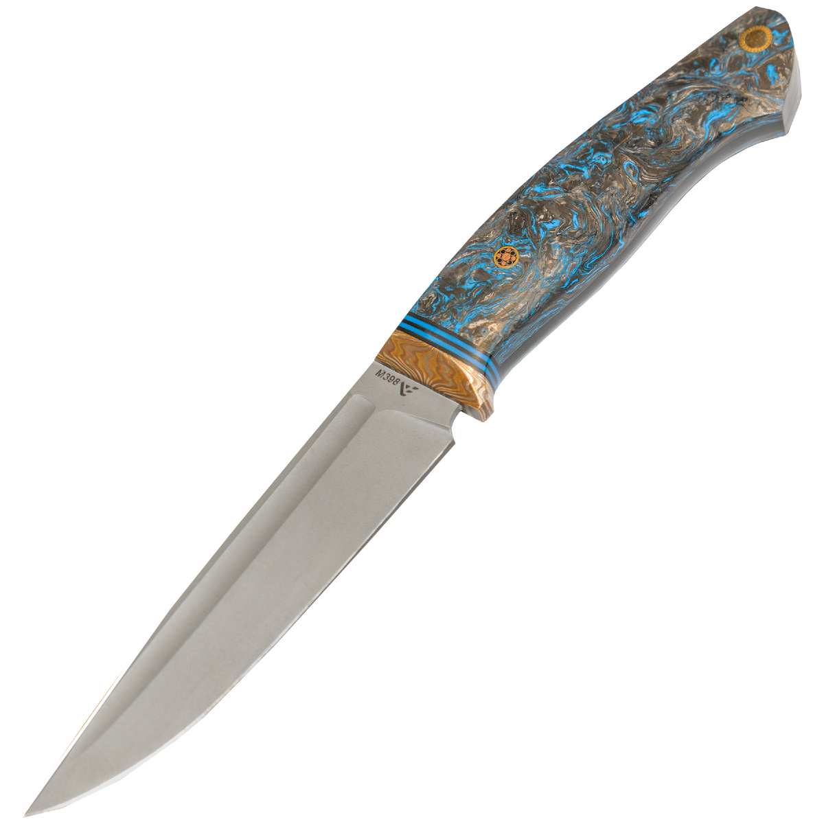 Нож Олимп с долом- m398/карбон синий(хоатичный)/больстер(мокуме)