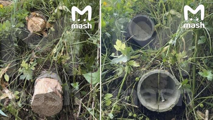 Трубы на участке Ларисы Долиной забили деревяшками и залили пеной. Фото © Telegram / Mash