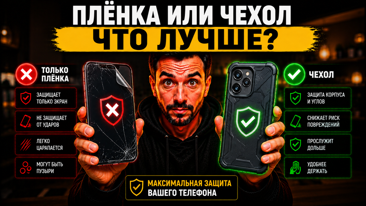 Что лучше защищает телефон — плёнка или чехол? Сравнение защиты от царапин, ударов и падений, рекомендации по выбору чехла и защитного стекла/плёнки.