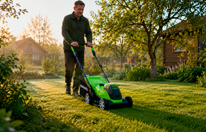 Компактная аккумуляторная газонокосилка Greenworks 24В серии GD24LM33