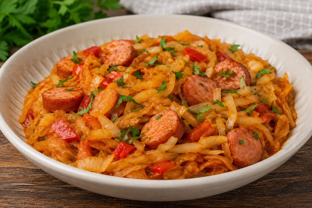 Капуста с сосисками