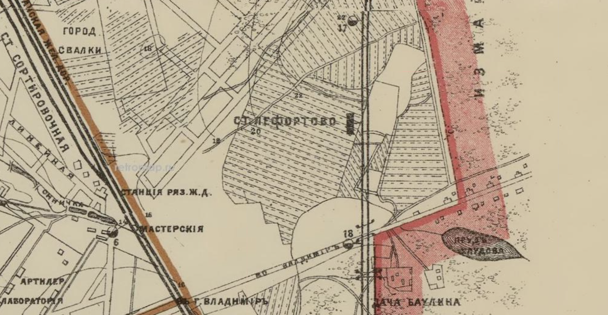 Пруд Хлудова на карте Москвы 1919 года. С сайта www.retromap.ru.