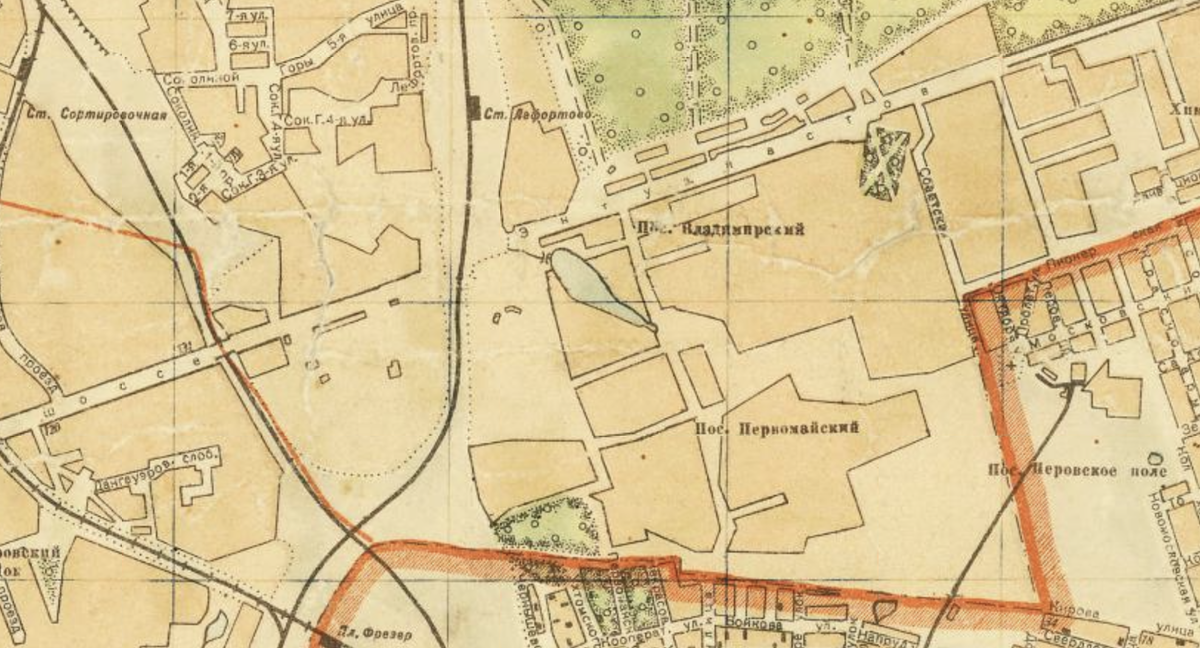 Владимирский пруд на карте Москвы 1940 года. С сайта www.retromap.ru.