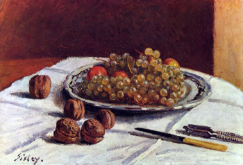 Альфред Сислей. Виноград и грецкие орехи на столе