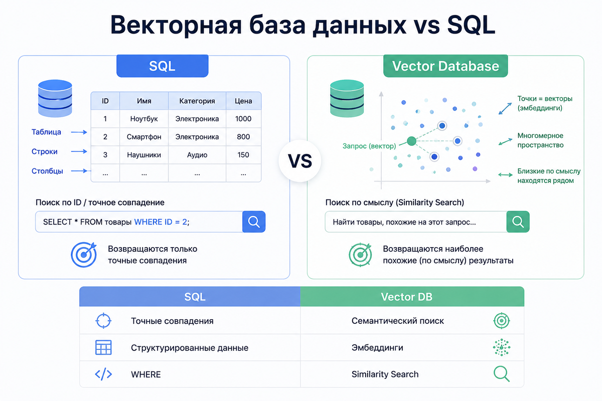 Сравнение векторной базы данных и SQL