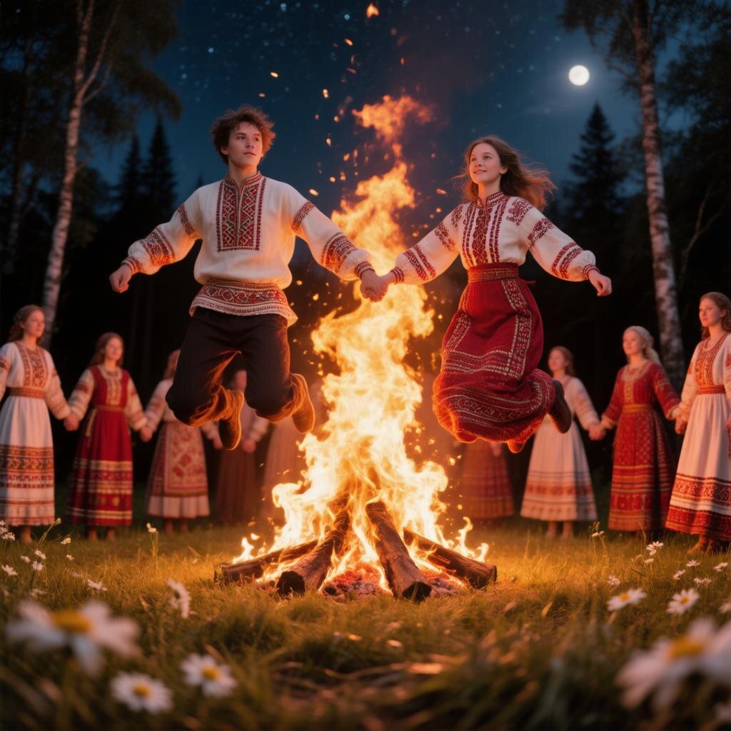 Сквозь пламя — к новой жизни. Парные прыжки через купальский костер сулили верную любовь и богатый урожай