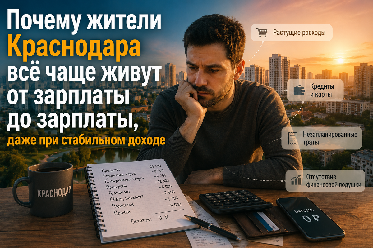Почему даже при стабильной зарплате многим жителям Краснодара становится сложно откладывать деньги? В статье разбираем основные причины финансовых трудностей: рост повседневных расходов, кредиты, кредитные карты, незапланированные траты и высокую долговую нагрузку.
