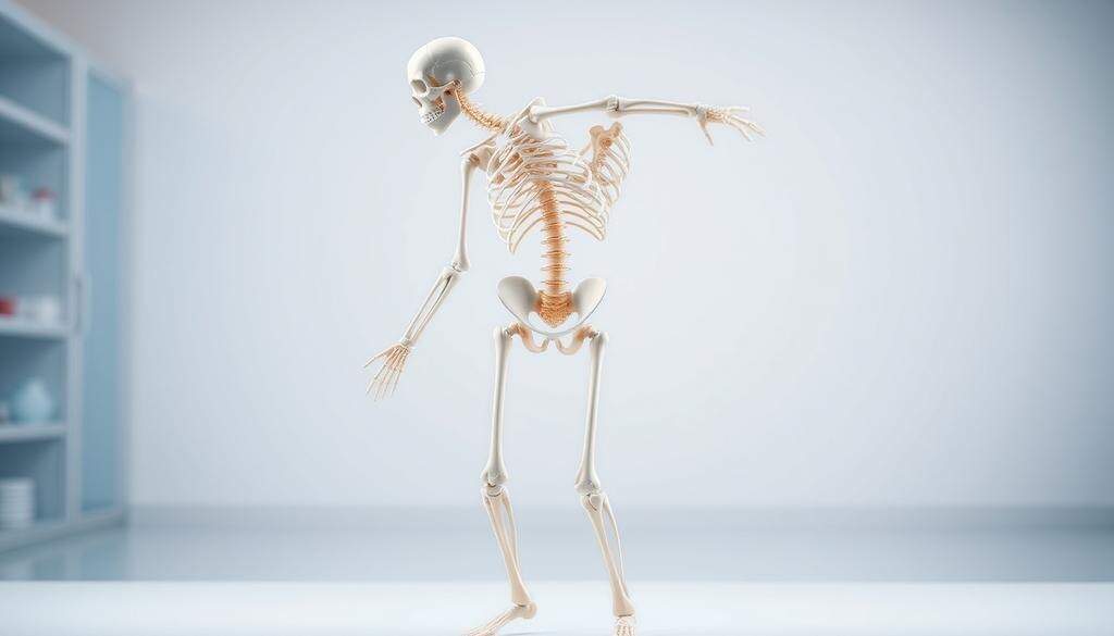    Иллюстрация человеческого skeleton с акцентом на детали костей в лабораторной обстановке