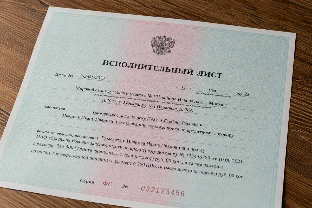 Исполнительный лист о взыскании долга