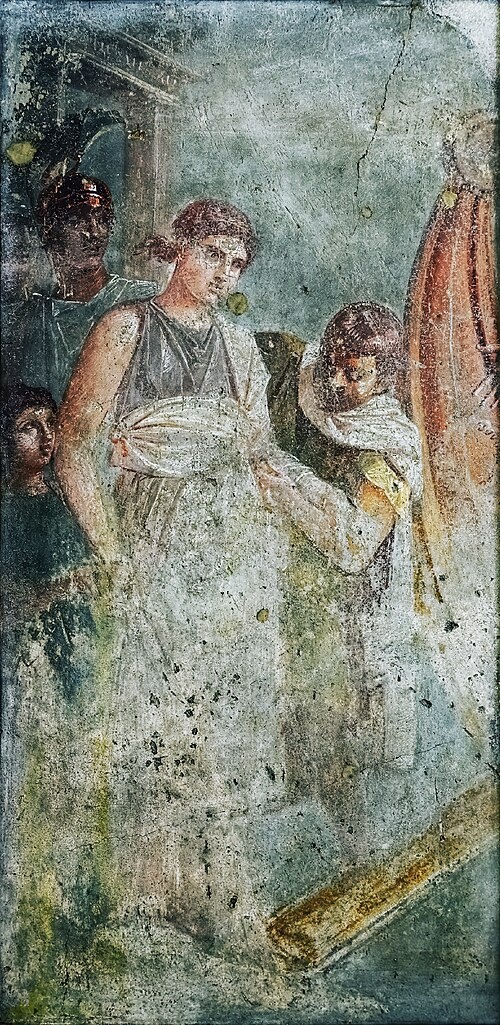 Елена Прекрасная садится на корабль, отплывающий в Трою. Фреска из Помпей.
