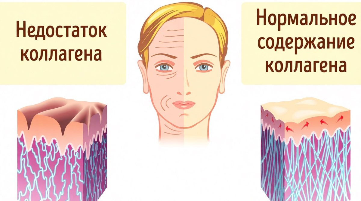 Состояние кожи с нормальным содержанием коллагена и с недостатком