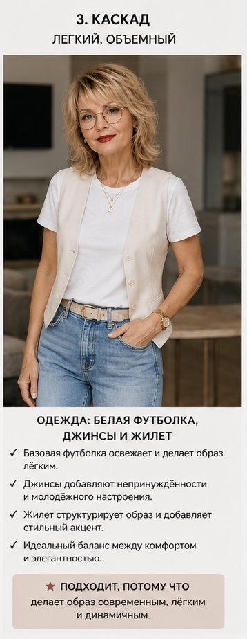Каскад, яркая помада и жилет