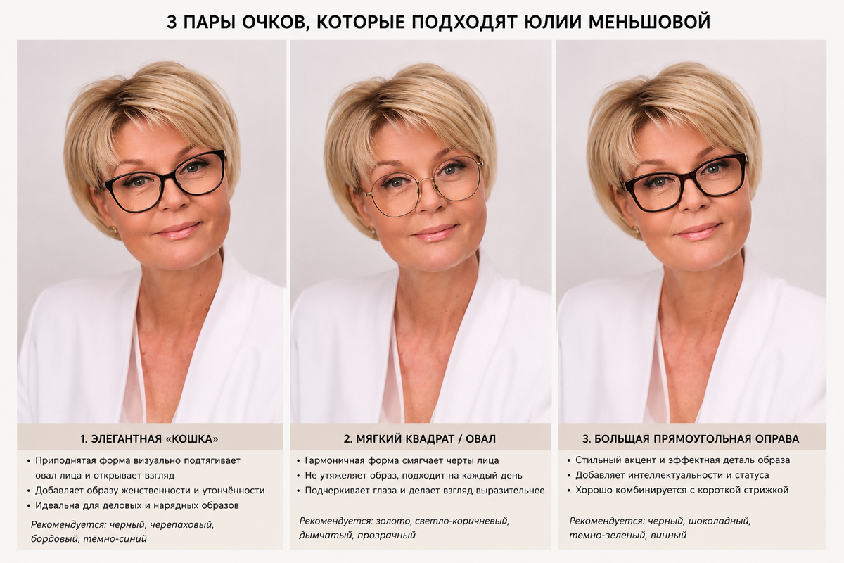 Разные формы очков на лице
