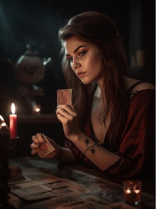 женщина  с колодой карт