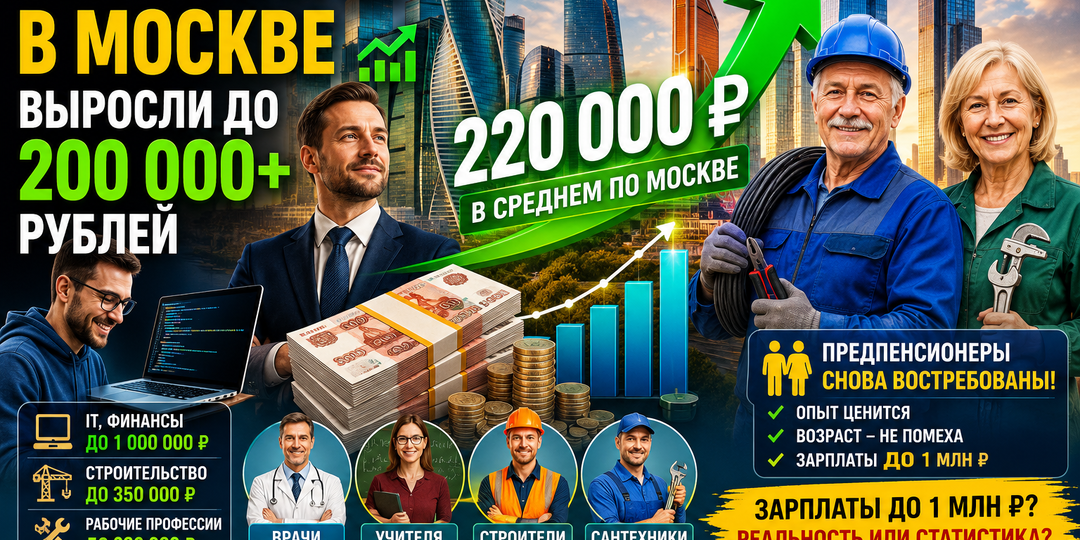 Зарплаты в Москве выросли до 200 тысяч: кто получает эти деньги и где могут заработать предпенсионеры?
