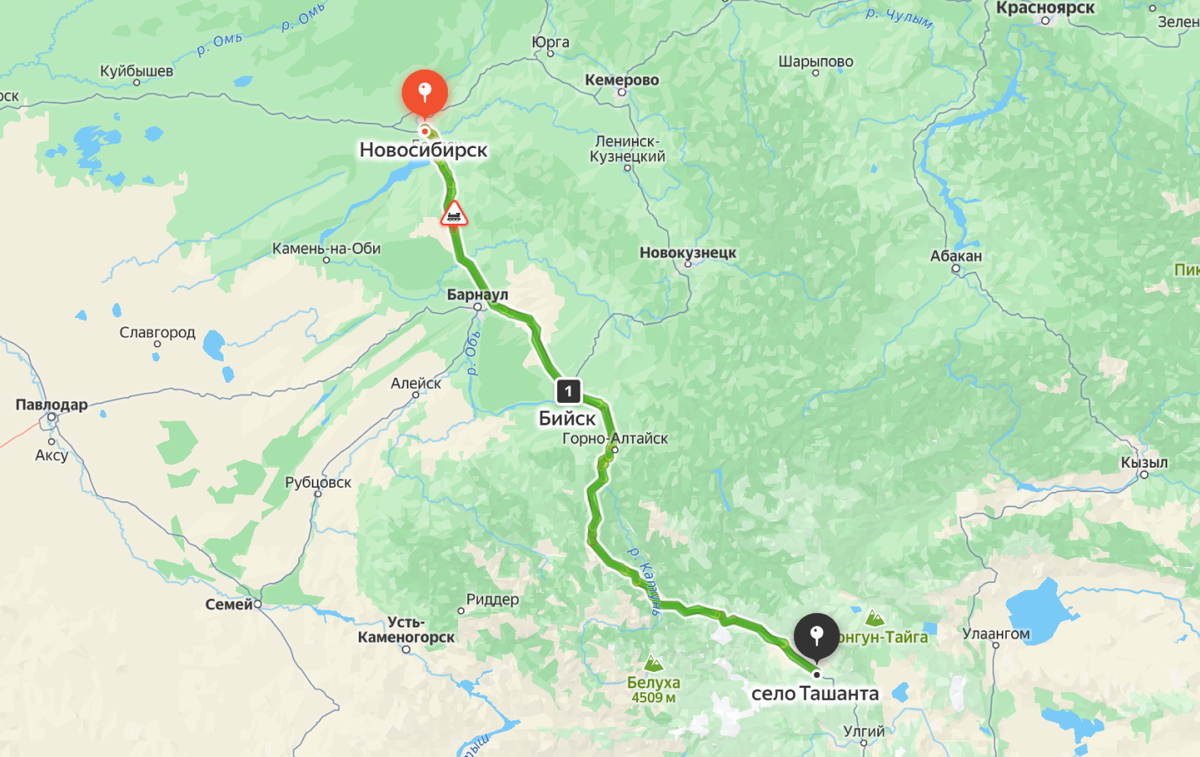 Карта автомаршрута по Алтаю